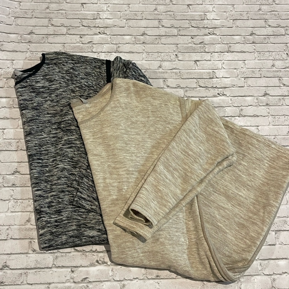 Athleta LOT of 2 Sweater Dresses Black & White and Tan & Cream Large